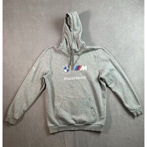 BMW Motorsport Sweatshirt Mens Large Gray Hoodie Puma Sweater Cars Adult